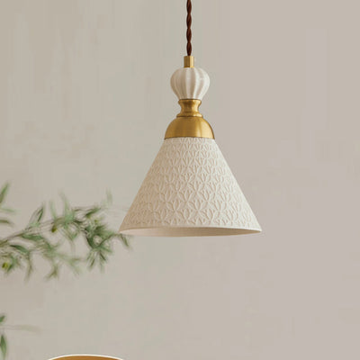 Contemporary Scandinavian Triangle Half Circle Copper Coin Pattern Cloud Pattern Copper Ceramic 1-Light Pendant Light For Bedroom