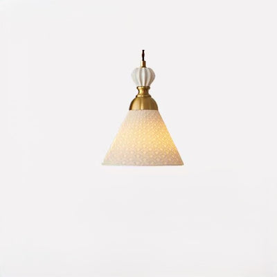 Contemporary Scandinavian Triangle Half Circle Copper Coin Pattern Cloud Pattern Copper Ceramic 1-Light Pendant Light For Bedroom