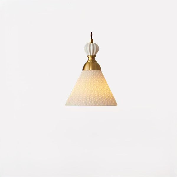 Contemporary Scandinavian Triangle Half Circle Copper Coin Pattern Cloud Pattern Copper Ceramic 1-Light Pendant Light For Bedroom