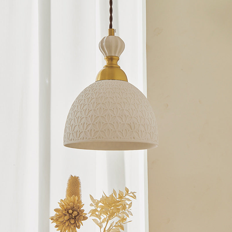 Contemporary Scandinavian Triangle Half Circle Copper Coin Pattern Cloud Pattern Copper Ceramic 1-Light Pendant Light For Bedroom