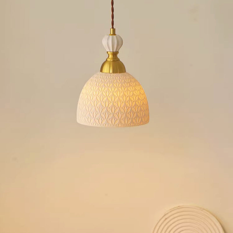 Contemporary Scandinavian Triangle Half Circle Copper Coin Pattern Cloud Pattern Copper Ceramic 1-Light Pendant Light For Bedroom