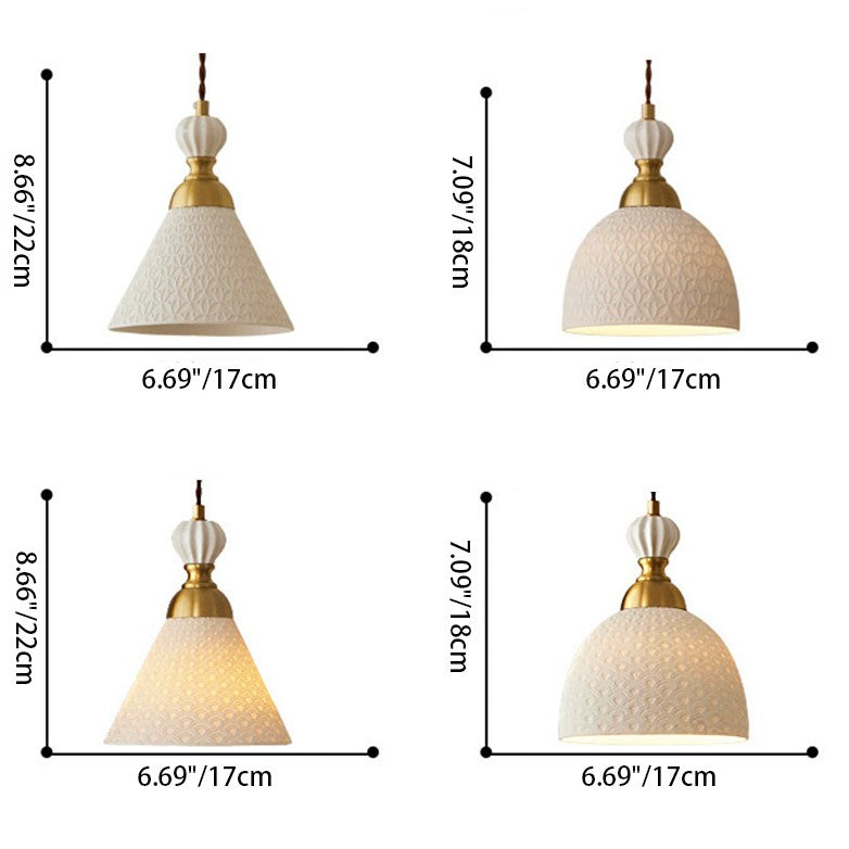 Contemporary Scandinavian Triangle Half Circle Copper Coin Pattern Cloud Pattern Copper Ceramic 1-Light Pendant Light For Bedroom