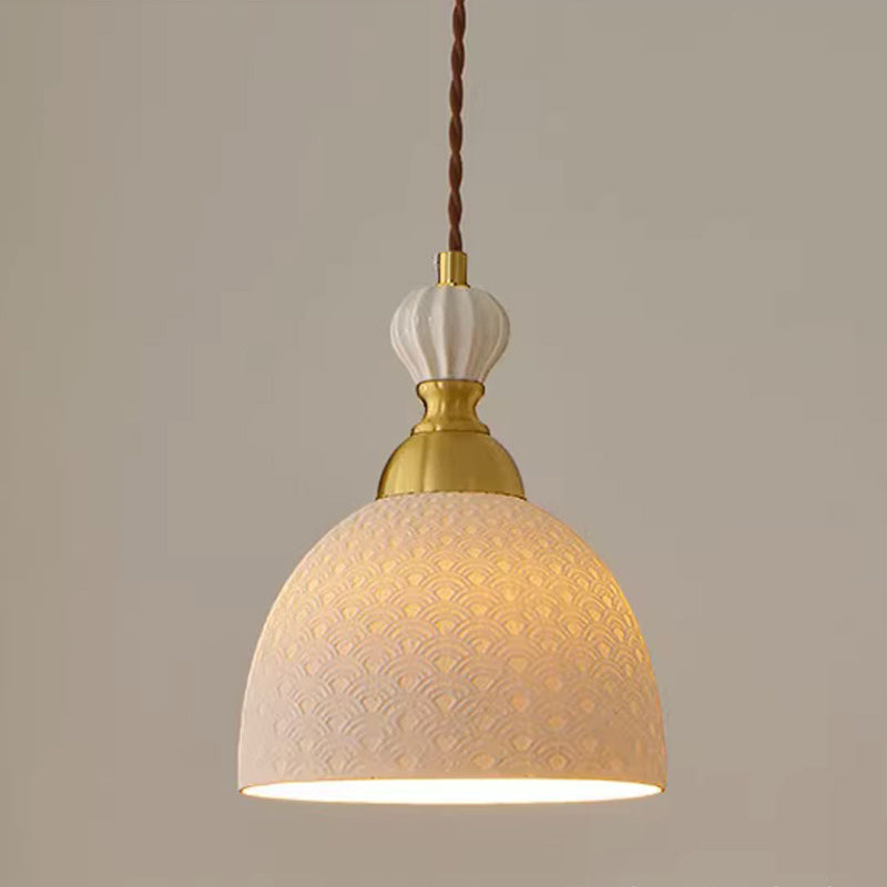 Contemporary Scandinavian Triangle Half Circle Copper Coin Pattern Cloud Pattern Copper Ceramic 1-Light Pendant Light For Bedroom