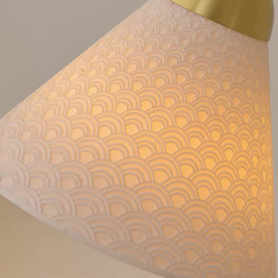 Contemporary Scandinavian Triangle Half Circle Copper Coin Pattern Cloud Pattern Copper Ceramic 1-Light Pendant Light For Bedroom