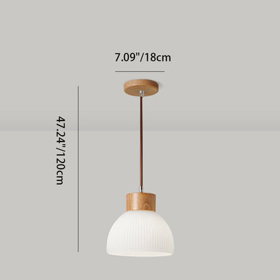 Luz colgante de 1 luz de vidrio de goma rayada de base de disco cilíndrico semirredondo minimalista moderna para dormitorio 