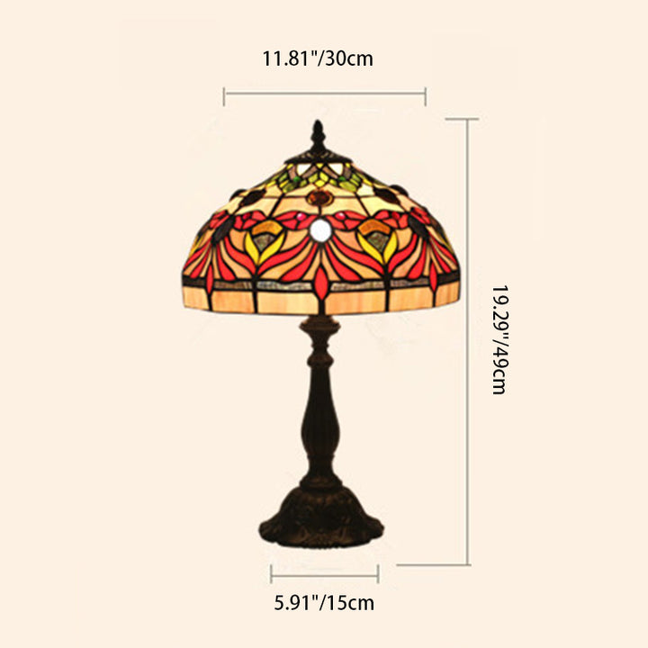 Lampe de table en verre teinté poisson rouge en alliage d'aluminium avec base de table ovale ronde de parapluie Tiffany traditionnelle à 1 lumière pour chambre 