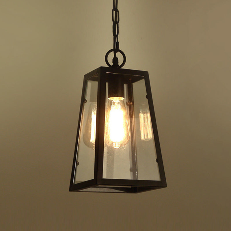 Suspension lumineuse contemporaine industrielle trapézoïdale prismatique rectangulaire à rayures en fer et verre à 1 lumière pour le salon 