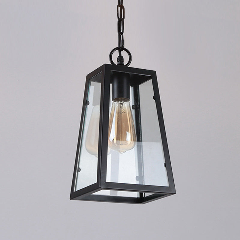 Suspension lumineuse contemporaine industrielle trapézoïdale prismatique rectangulaire à rayures en fer et verre à 1 lumière pour le salon 