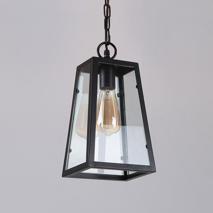 Suspension lumineuse contemporaine industrielle trapézoïdale prismatique rectangulaire à rayures en fer et verre à 1 lumière pour le salon 