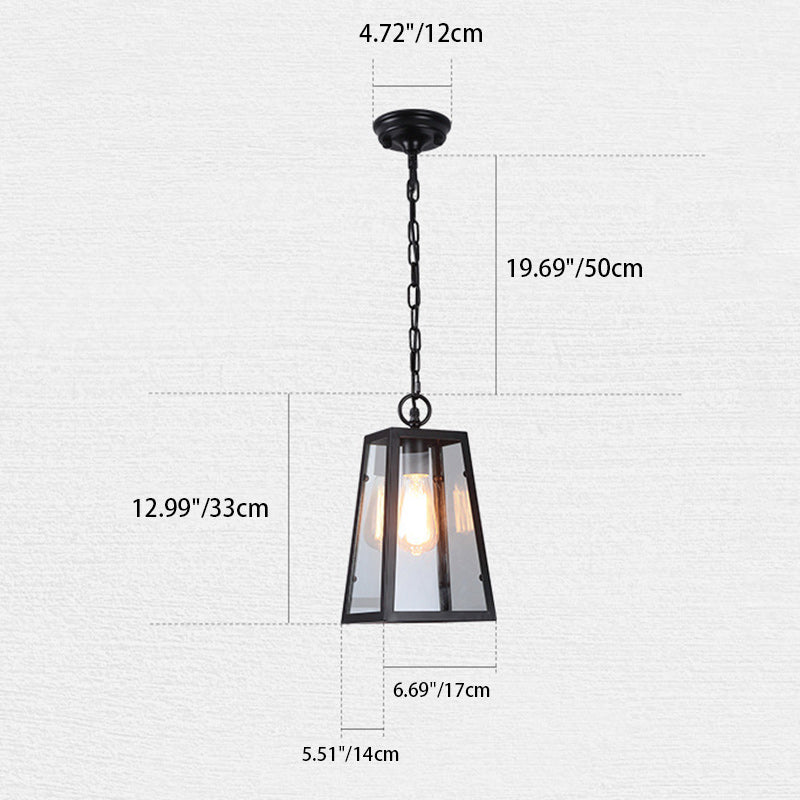 Suspension lumineuse contemporaine industrielle trapézoïdale prismatique rectangulaire à rayures en fer et verre à 1 lumière pour le salon 
