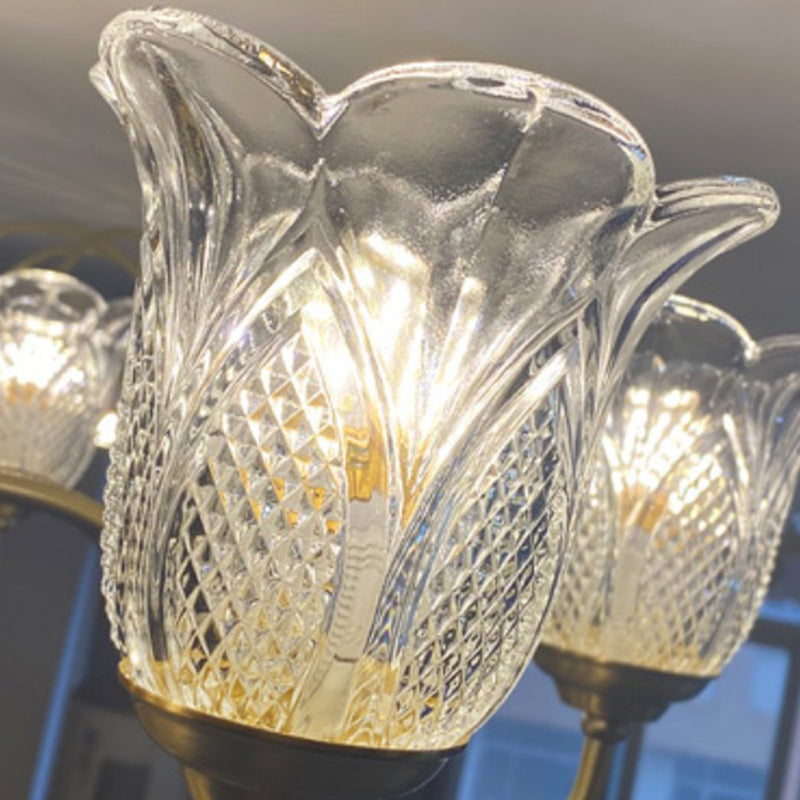 Applique murale contemporaine de luxe avec base en disque floral embossé en cuivre, verre 1/2 lumière pour chambre 