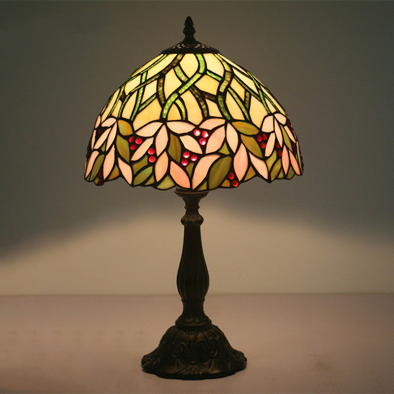 Lampe de table traditionnelle Tiffany en cylindre semi-circulaire en aluminium et verre avec 1 lumière pour chambre 