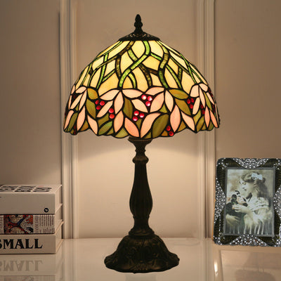 Lampe de table traditionnelle Tiffany en cylindre semi-circulaire en aluminium et verre avec 1 lumière pour chambre 