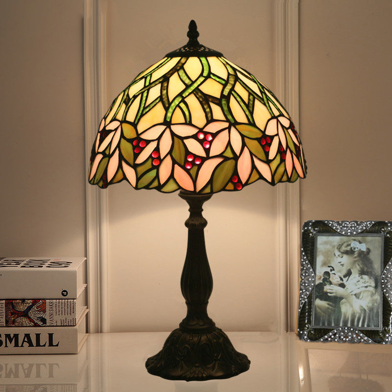 Lampe de table traditionnelle Tiffany en cylindre semi-circulaire en aluminium et verre avec 1 lumière pour chambre 