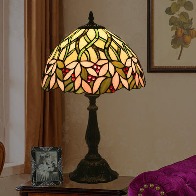 Lampe de table traditionnelle Tiffany en cylindre semi-circulaire en aluminium et verre avec 1 lumière pour chambre 