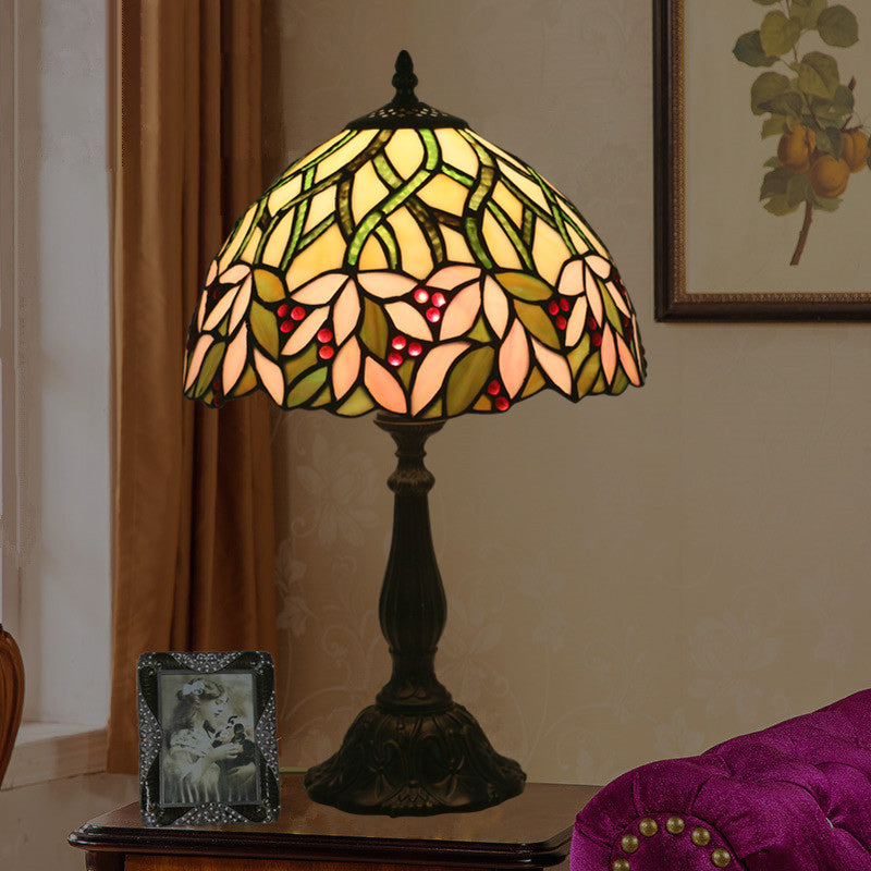 Lampe de table traditionnelle Tiffany en cylindre semi-circulaire en aluminium et verre avec 1 lumière pour chambre 