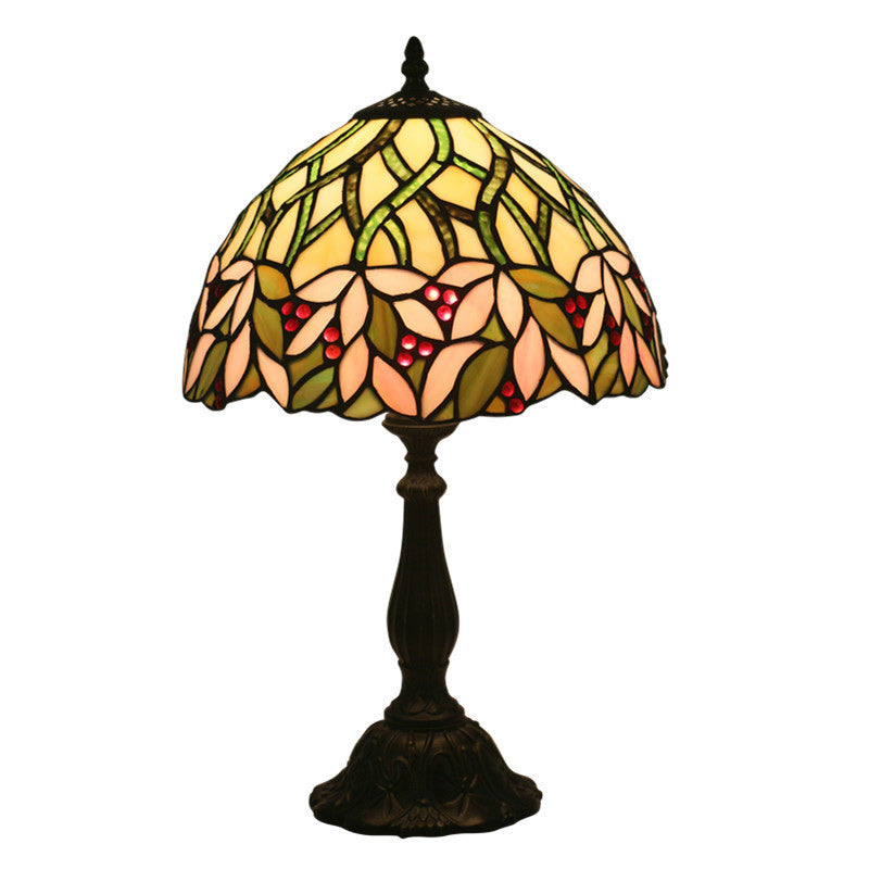 Lampe de table traditionnelle Tiffany en cylindre semi-circulaire en aluminium et verre avec 1 lumière pour chambre 
