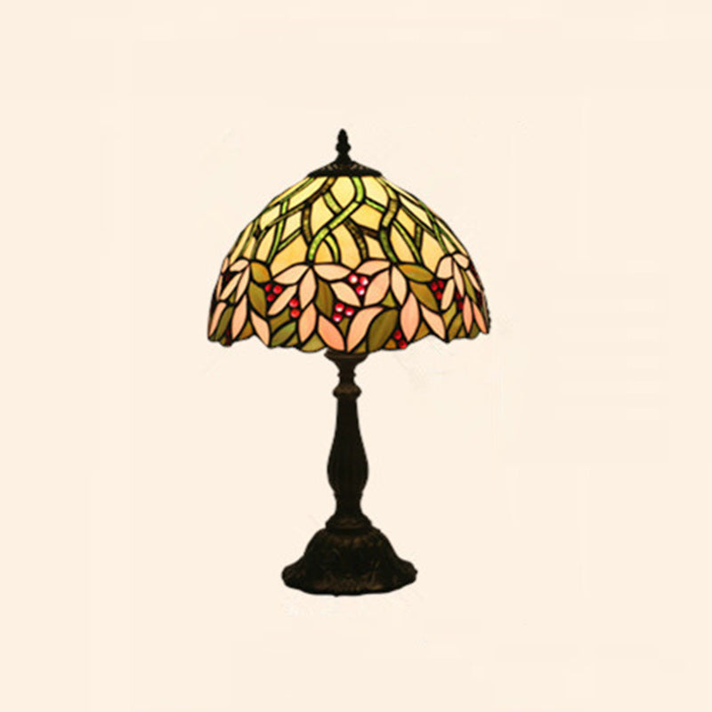 Lampe de table traditionnelle Tiffany en cylindre semi-circulaire en aluminium et verre avec 1 lumière pour chambre 