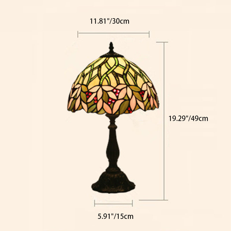 Lampe de table traditionnelle Tiffany en cylindre semi-circulaire en aluminium et verre avec 1 lumière pour chambre 