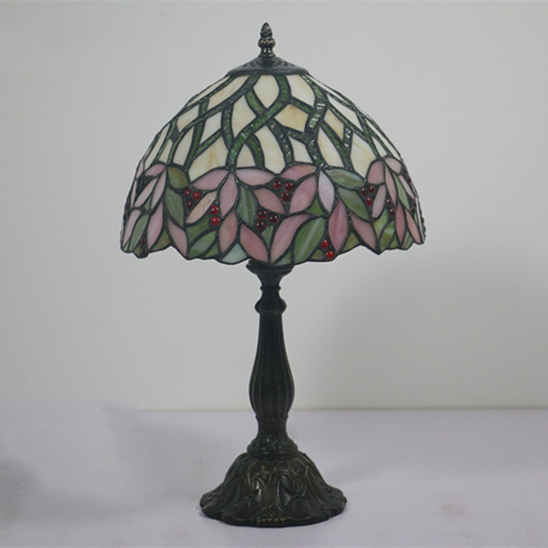 Lampe de table traditionnelle Tiffany en cylindre semi-circulaire en aluminium et verre avec 1 lumière pour chambre 