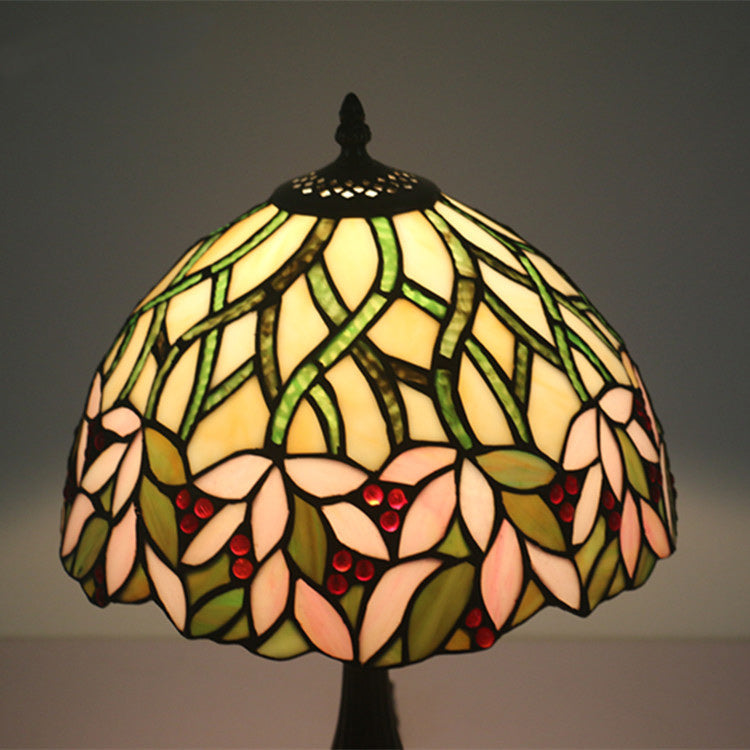 Lampe de table traditionnelle Tiffany en cylindre semi-circulaire en aluminium et verre avec 1 lumière pour chambre 