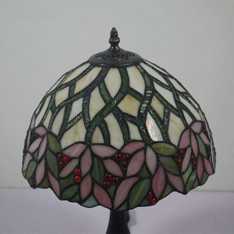 Lampe de table traditionnelle Tiffany en cylindre semi-circulaire en aluminium et verre avec 1 lumière pour chambre 