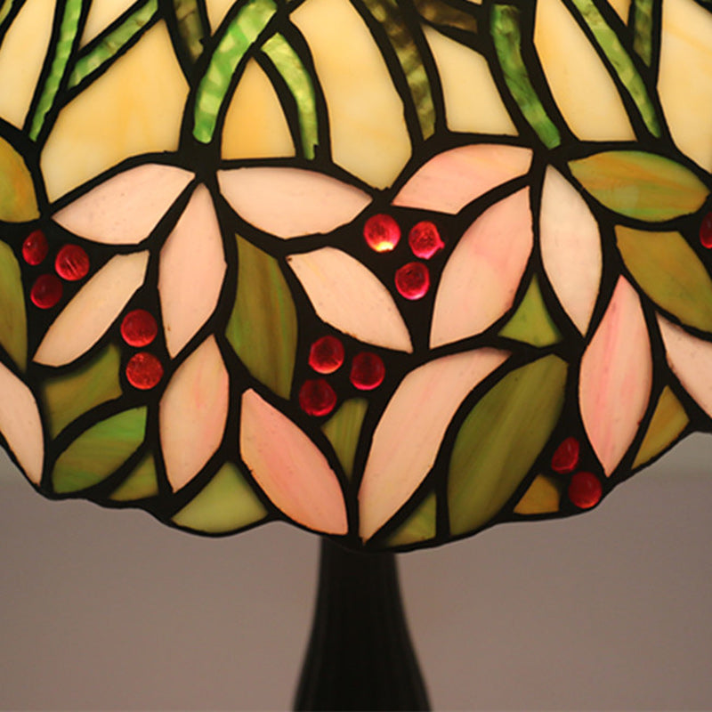 Lampe de table traditionnelle Tiffany en cylindre semi-circulaire en aluminium et verre avec 1 lumière pour chambre 