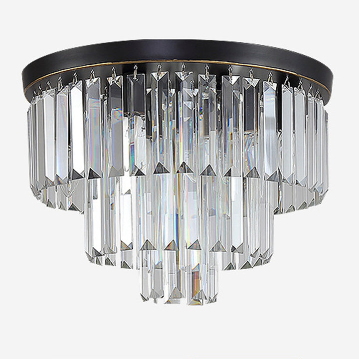 Modern Luxury Round Multi-Level Rectangle Crystal Iron 4-Light Semi-Flush Mount Ceiling Light For Living Room