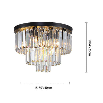 Modern Luxury Round Multi-Level Rectangle Crystal Iron 6-Light Semi-Flush Mount Ceiling Light For Living Room