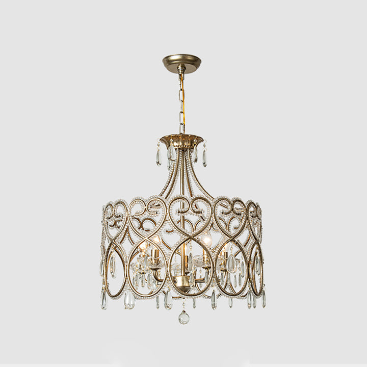 Modern Luxury Circle Heart Round Teardrop Hardware Crystal Brass 5/8 Light Chandelier For Living Room