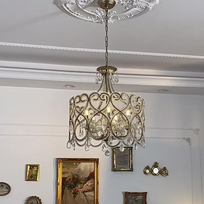 Modern Luxury Circle Heart Round Teardrop Hardware Crystal Brass 5/8 Light Chandelier For Living Room