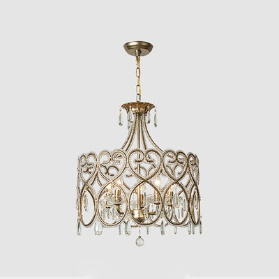 Modern Luxury Circle Heart Round Teardrop Hardware Crystal Brass 5/8 Light Chandelier For Living Room