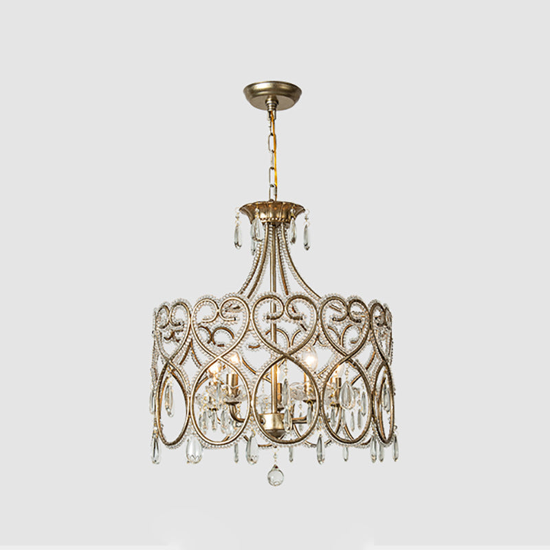 Modern Luxury Circle Heart Round Teardrop Hardware Crystal Brass 5/8 Light Chandelier For Living Room