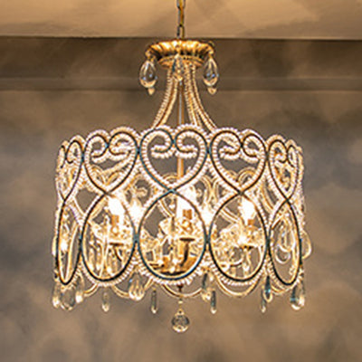 Modern Luxury Circle Heart Round Teardrop Hardware Crystal Brass 5/8 Light Chandelier For Living Room