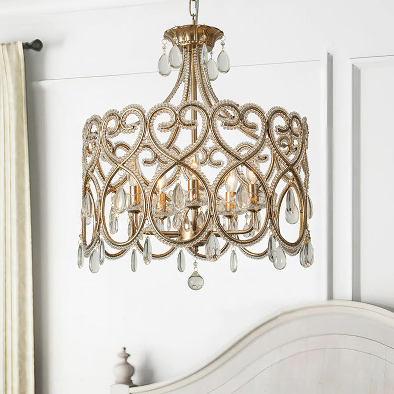 Modern Luxury Circle Heart Round Teardrop Hardware Crystal Brass 5/8 Light Chandelier For Living Room