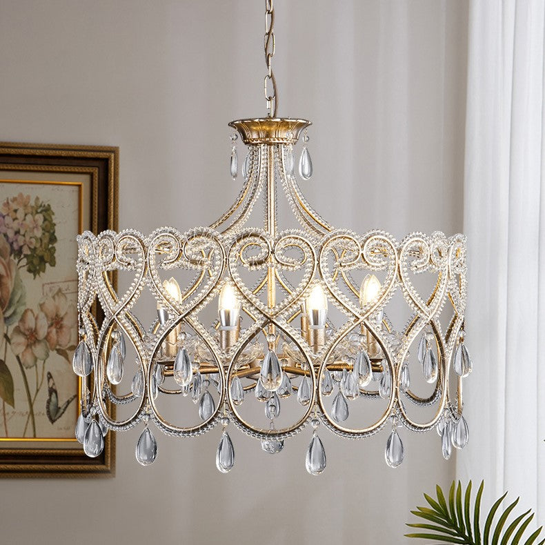 Modern Luxury Circle Heart Round Teardrop Hardware Crystal Brass 5/8 Light Chandelier For Living Room