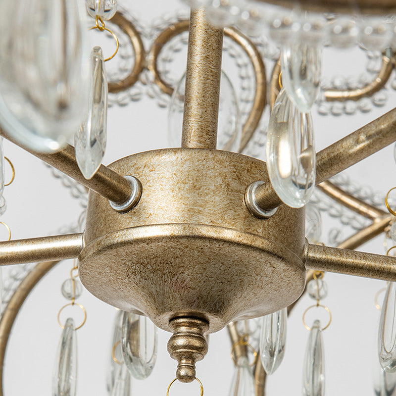 Modern Luxury Circle Heart Round Teardrop Hardware Crystal Brass 5/8 Light Chandelier For Living Room