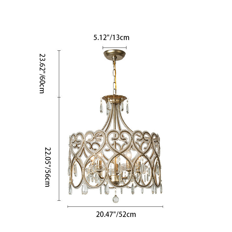Modern Luxury Circle Heart Round Teardrop Hardware Crystal Brass 5/8 Light Chandelier For Living Room