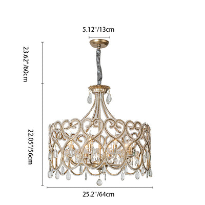 Modern Luxury Circle Heart Round Teardrop Hardware Crystal Brass 5/8 Light Chandelier For Living Room