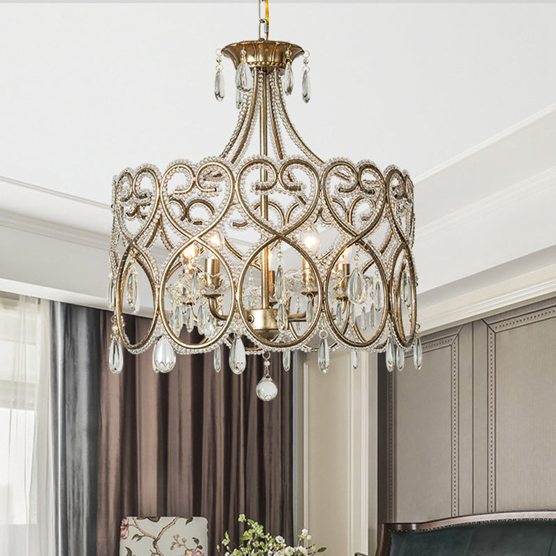Modern Luxury Circle Heart Round Teardrop Hardware Crystal Brass 5/8 Light Chandelier For Living Room