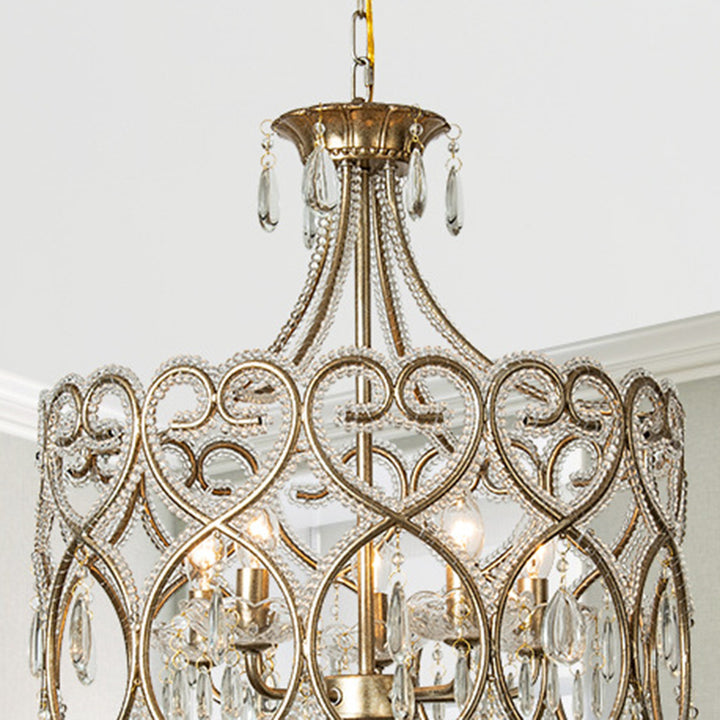 Modern Luxury Circle Heart Round Teardrop Hardware Crystal Brass 5/8 Light Chandelier For Living Room