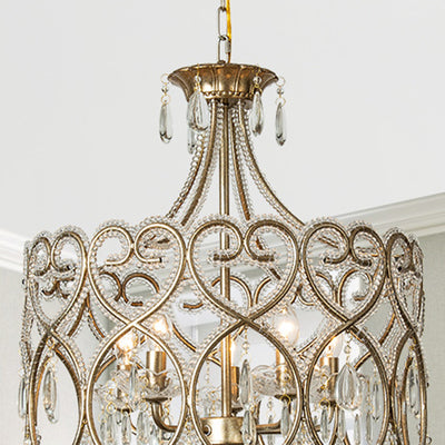 Modern Luxury Circle Heart Round Teardrop Hardware Crystal Brass 5/8 Light Chandelier For Living Room