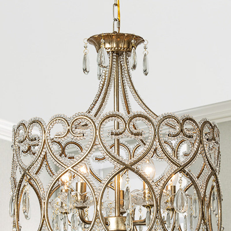 Modern Luxury Circle Heart Round Teardrop Hardware Crystal Brass 5/8 Light Chandelier For Living Room