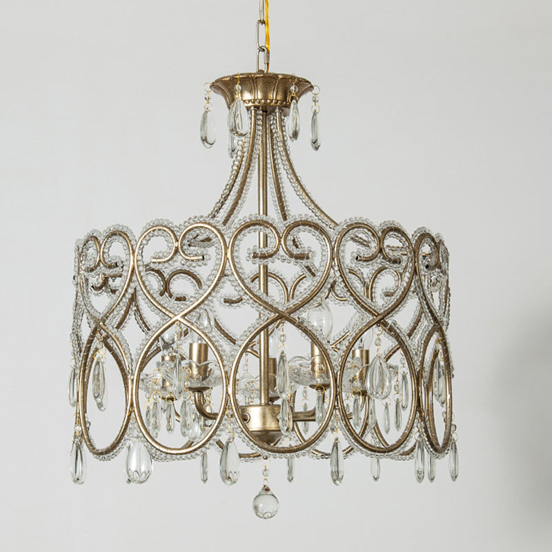 Modern Luxury Circle Heart Round Teardrop Hardware Crystal Brass 5/8 Light Chandelier For Living Room