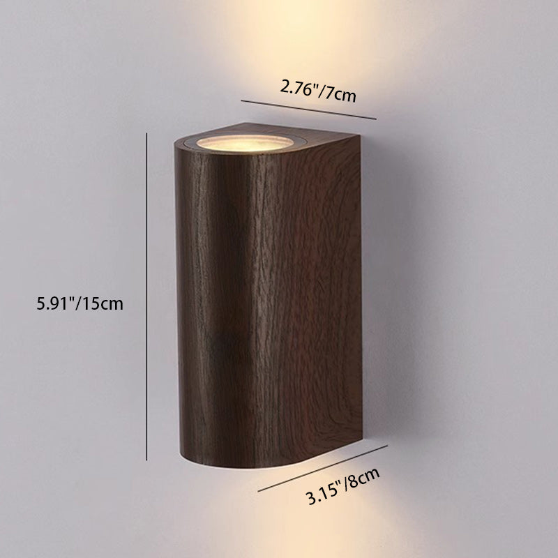 Applique murale contemporaine scandinave étanche rectangulaire en ABS à grain de bois incurvé avec 2 lumières pour patio extérieur 