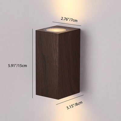 Applique murale contemporaine scandinave étanche rectangulaire en ABS à grain de bois incurvé avec 2 lumières pour patio extérieur 