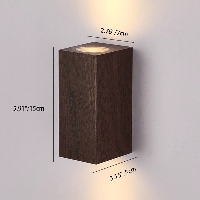 Applique murale contemporaine scandinave étanche rectangulaire en ABS à grain de bois incurvé avec 2 lumières pour patio extérieur 