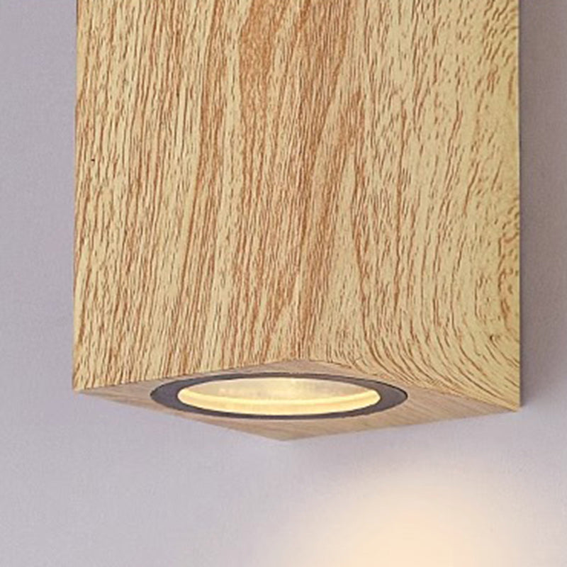 Applique murale contemporaine scandinave étanche rectangulaire en ABS à grain de bois incurvé avec 2 lumières pour patio extérieur 