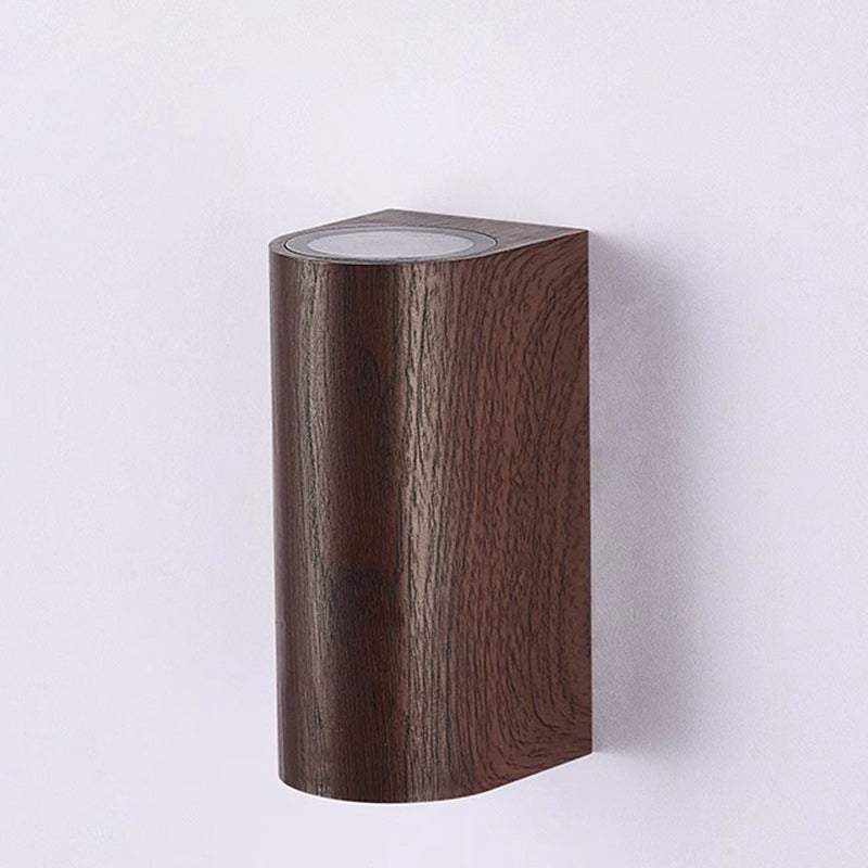 Applique murale contemporaine scandinave étanche rectangulaire en ABS à grain de bois incurvé avec 2 lumières pour patio extérieur 