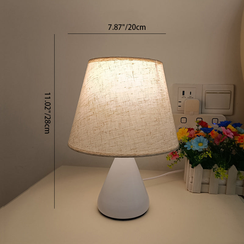 Lámpara de mesa de 1 luz de tela de hierro cónico para dormitorio, mesa redonda minimalista moderna 